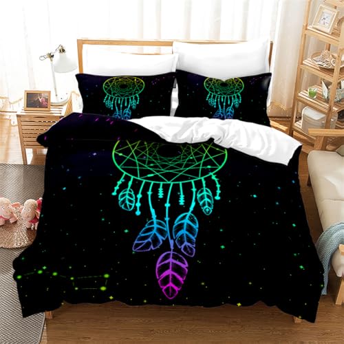 Bohemia Juego de Funda nórdica Atrapasueños Pluma Acuarela Ropa de Cama para Infantil Chicos Chicas Adolescentes Funda de edredón (Estilo 1, 150x220 cm - Cama 90 cm)