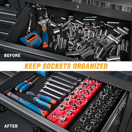 GOOACC 1/2" Magnetic Socket Organizer Set, 2 Pieces Metric & SAE Socket Drive Holders, 1/2 inch Drive Socket Organizer Trays Holds 35 Standard Sockets for Tool Box by GOOACC - Image 5