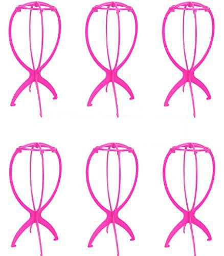 Wig Stand Wig Stand Holder, Yariew Portable Folding Stable Durable Wig Holder Hairpieces Display Tool Stable Wig Stand Dryer Holder, Set of 6, Rose Red