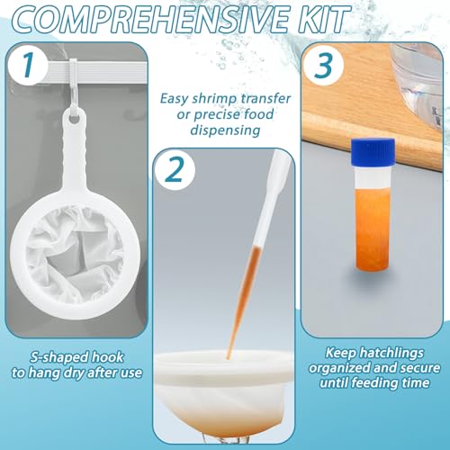 Image of Baby Brine Shrimp Net Sieve 80, 120, 200 Mesh kit with 3 Hooks, 3 Pipettes and 5 Storage Tubes for Brine Shrimp Hatchery Filter Fry Eggs and Hatching Baby Fish Separator (14pcs Parts)