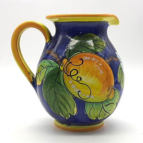Brocca in Ceramica Decorata a Mano con Limoni, Blu