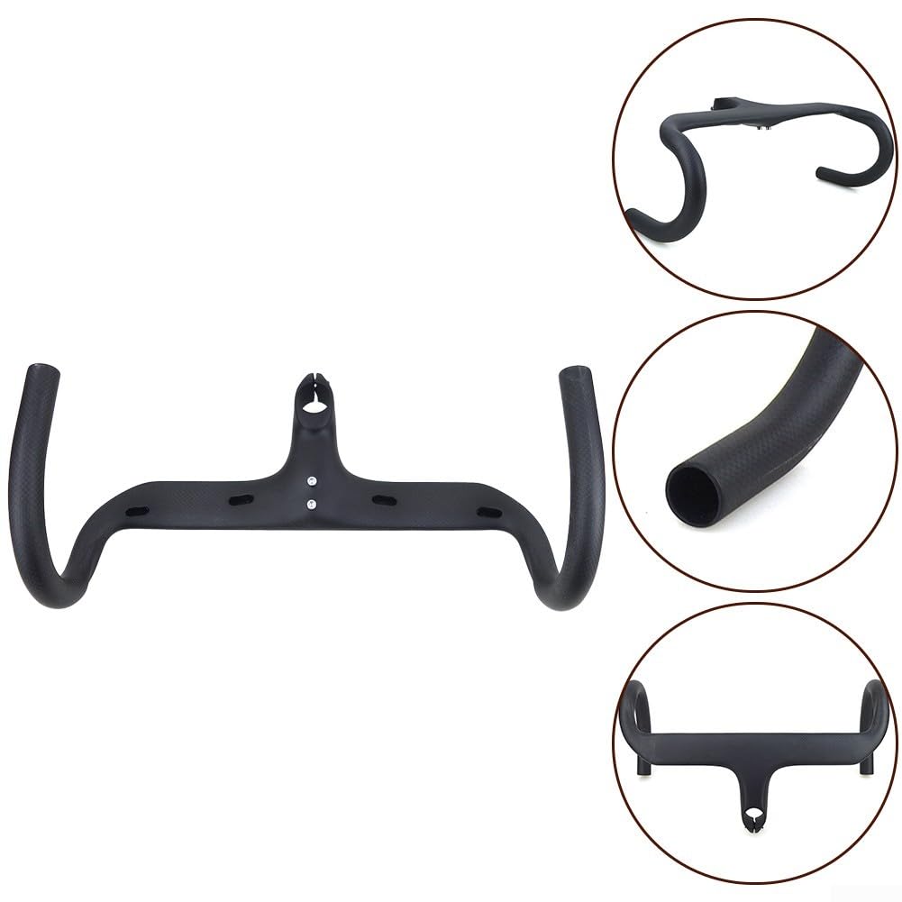 Manillar de bicicleta de carretera de fibra de carbono integrado, cabina de carbono completo T800 con enrutamiento de cable interno, elevación de -6 grados para horquilla de 28.6 mm