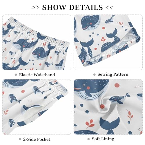Whale and Grass Sleep Shorts Summer Pajama Shorts Elastic Waist Sleep Bottoms with Pockets 6-14 Years3