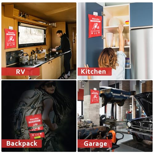 Image of 2 Pack Emergency Fire Blanket, 40 inchx40 inch Fiberglass Fire Suppression Blanket with 2 Hooks, Flame Prevention Supplies for Home Kitchen Office Car Camping Grill