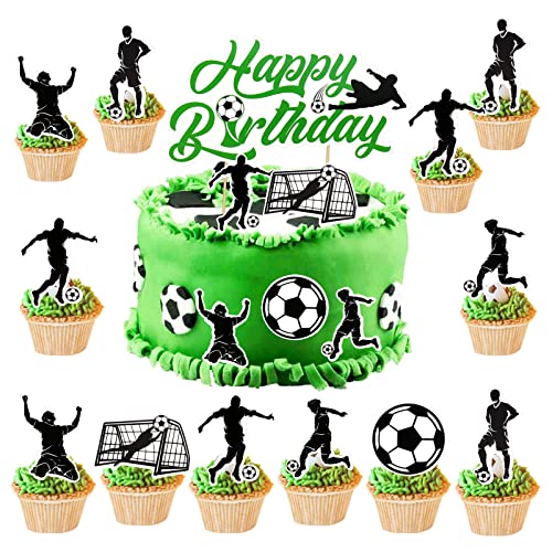 HOWAF 25 Stk Fussball Tortendeko Fussball Cake Topper Fußball Cupcake Topper Happy Birthday Cake Topper Fussball Kuchen Deko für Fussball Deko Geburtstag Kinder Junge Mädchen Fussball Sport Party Deko Cover