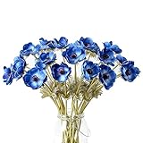 LebriTamFa 5Pcs Artifical Real Touch PU Anemone Flower Bouquet Room Home Decor (Blue)