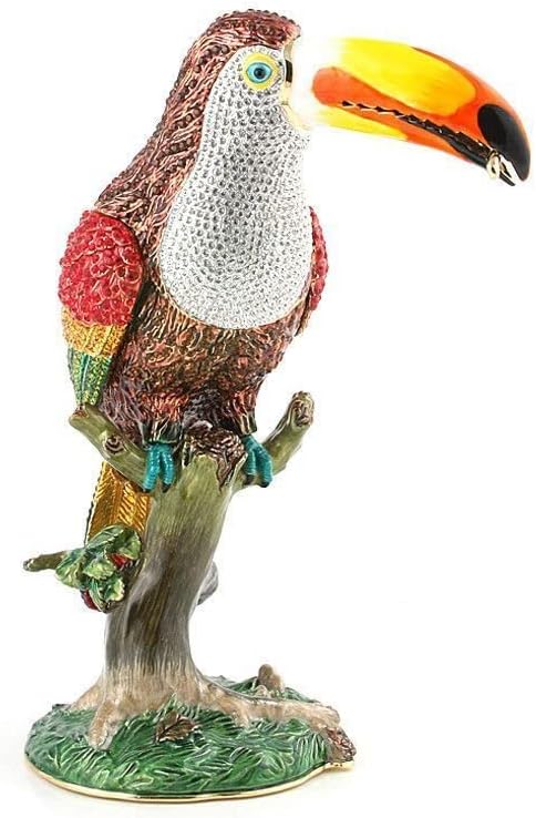 Miniatura 1 de Caja de baratijas de pájaro tucán en rama de árbol de 10.5 pulgadas de alto I 2000 cristales Swarowski I Handmade I Colorful and Beautiful Decor