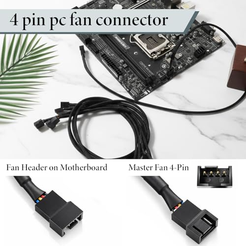 Image of 5 Pcs PC Fan Extension Cable, 24 inch 4 Pin PWM Fan Extension Power Cable Connector Case Sleeved Braided Adapter Computer PC Fans Power Extensions Cables Converter