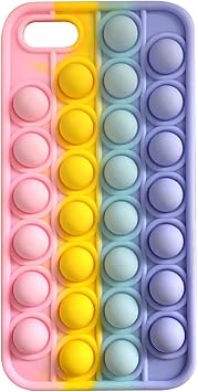 SDTEK Case Compatible with iPhone SE (2016-2019) 5 5s, Bubble Fidget Pop Soft Silicone Phone Cover (Rainbow)