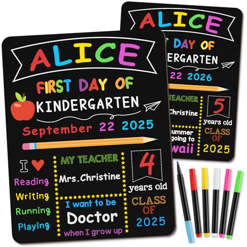 Image of First & Last Day of School Board, 10.3 x 13 Inch Double Sided Back to School Sign for Kids /Girls /Boys, Reusable Wooden 1st Day of Preschool /Kindergarten Chalkboard
