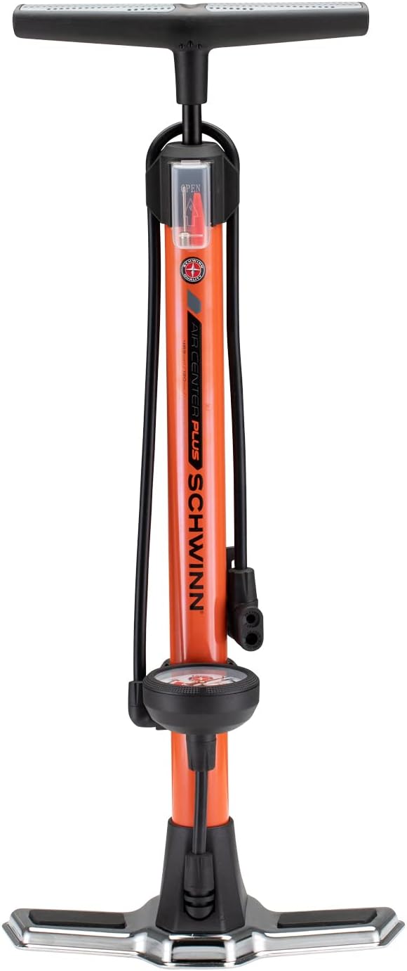 Air Center Series or Basic Floor Pump, for a Range of Bikes, 100, 120 or 160 PSI, Soft Grip Handle, Dual Head for Schrader and Presta Valves, Manual Air Pump