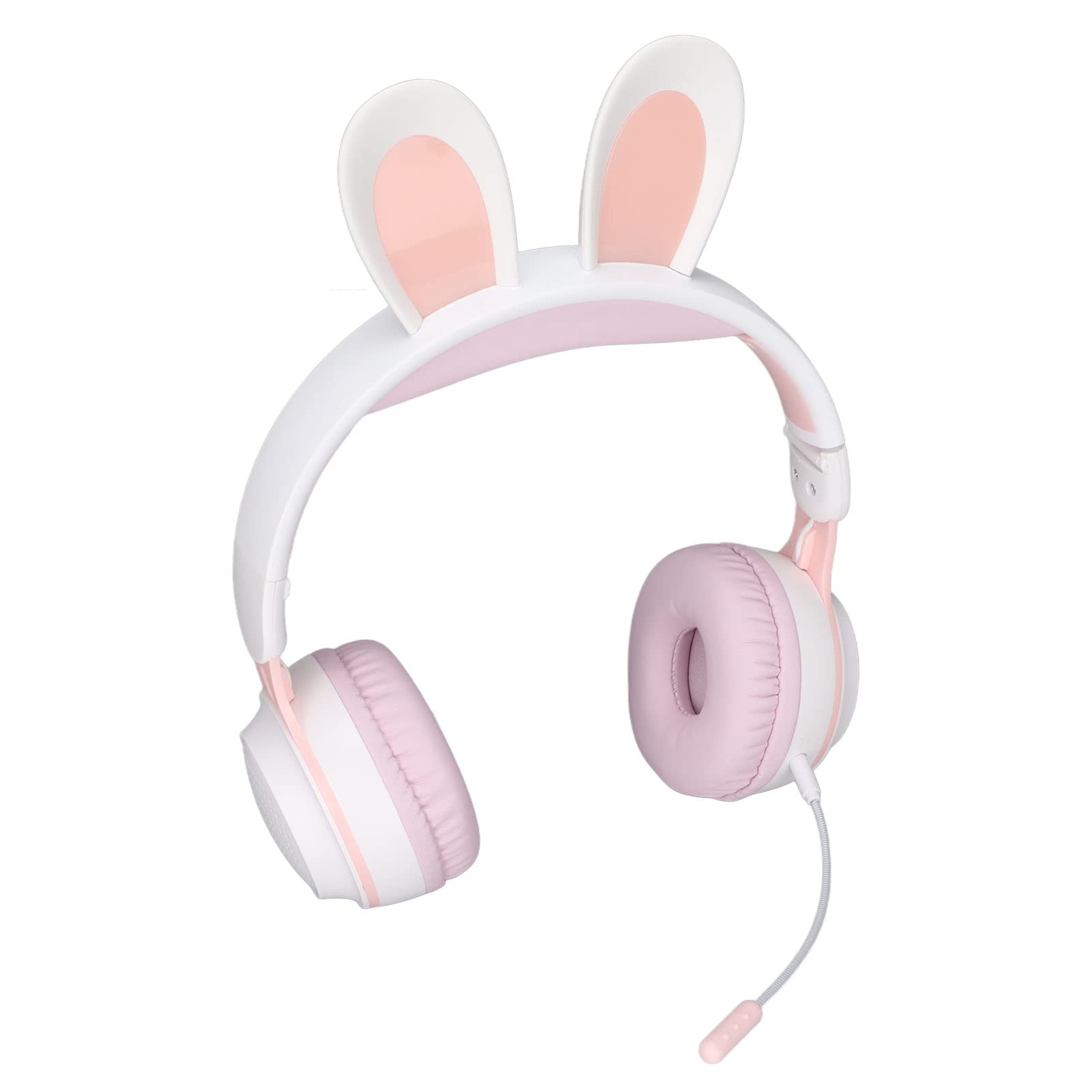 Yunseity Auriculares para Niños, Auriculares Bluetooth 5.0 con Oreja de Conejo, Auriculares Inalámbricos Plegables con Luz LED sobre la Oreja, Soporte TF/AUX, Regalos para Niños, Niños(Polvo Blanco)