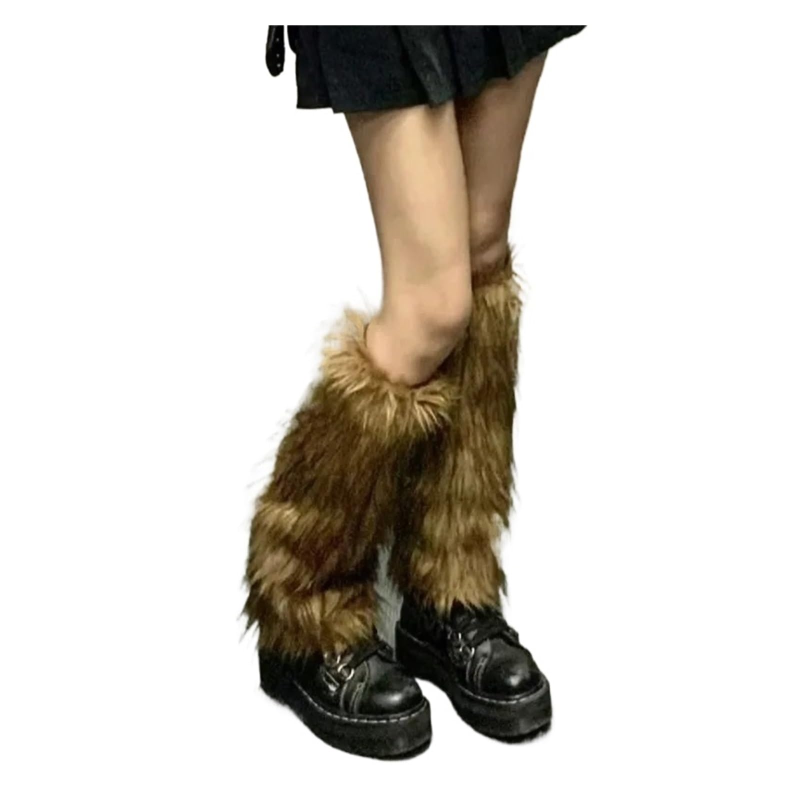 Fuzzy Leg Warmers Leg Warmers Women Winter Brown Furry Boots Cover Socks Vintage Punk Hiphop Cosplay Covers
