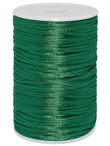 YEQIN 2mm x 100 Yards Quality Rattail Nylon Satin Cord Roll, Kumihimo Rattail, Chinese Knot (Dark green)