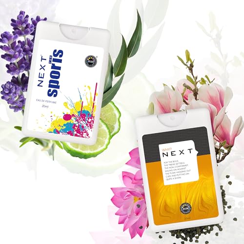 Image of Next Care Luxury Pocket Perfume for Men, combo pack of 4, 20ml each | Long Lasting mini Body Spray | Sports, WHY, Aqua Fresh, Silver Scent | No Gas Small pocket deo