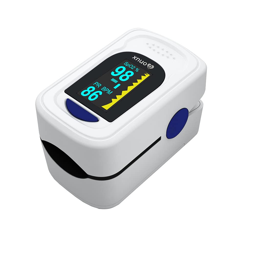 XNUO AS-303 Pulse Oximeter Accuracy ± 2%,Pulse Rate ± 1%,Low Perfusion 0.2% Sats Monitor for Doctor, Nurse, Adult, Children Automatic Display OLED Screen Alarm Beep Soft Finger Pad (White)