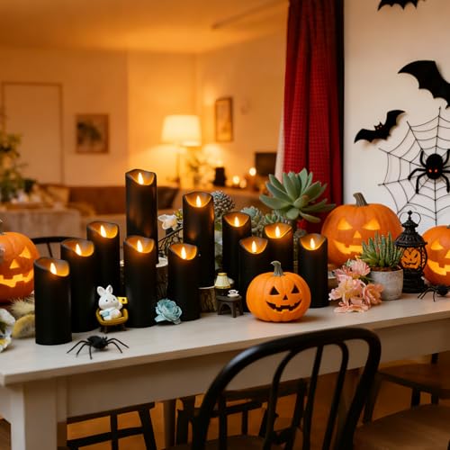 Image of Nimiko Flameless Candles with Remote, Battery Operated Flickering Flameless Candles, LED Candles with Timer 2 /4 /6 /8H, with Realistic LED Candles Set of 24 (D2.2 x H 5 inch 6 inch 7 inch) (Black)