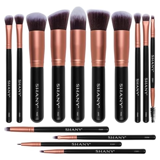 SHANY Pincéis de maquiagem - Rose All Day - Conjunto de pincéis de 14 peças - Base em pó corretivo sombras pincéis de maquiagem - Conjunto completo de pincéis de maquiagem Kabuki em ouro rosa - 14