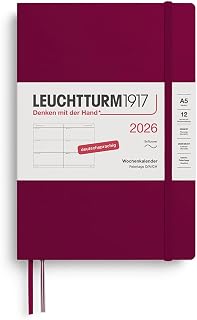 LEUCHTTURM1917 372557 - Agenda semanal (A5) 2026, 12 meses, tapa blanda, color rojo