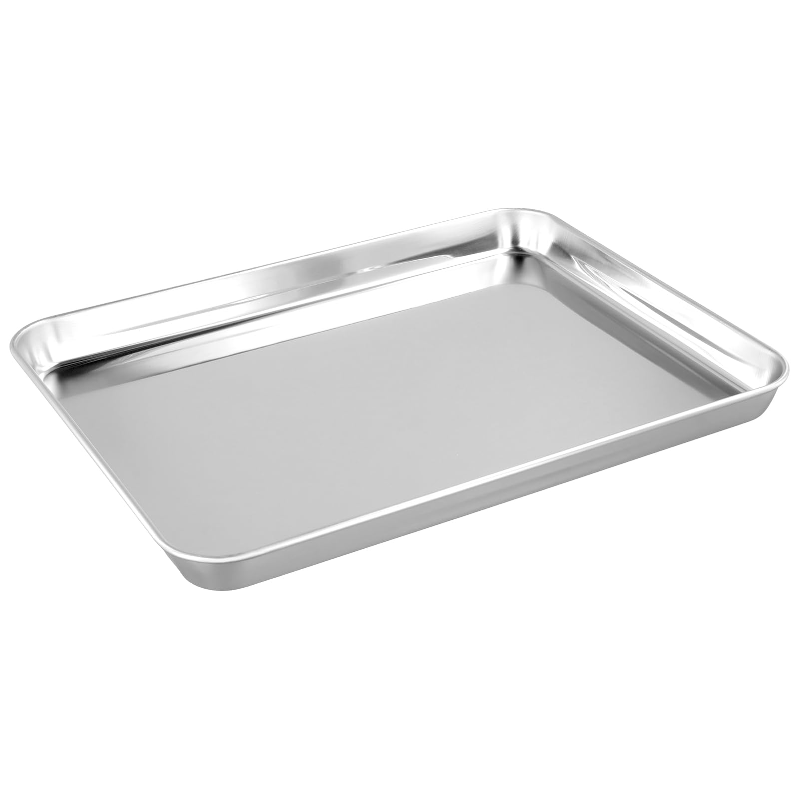 4 teglie da forno piccole in acciaio inox, rettangolari per arrostire, servire, cucinare, torte, biscotti, 23,5 x 17,5 x 2,5 cm, argento