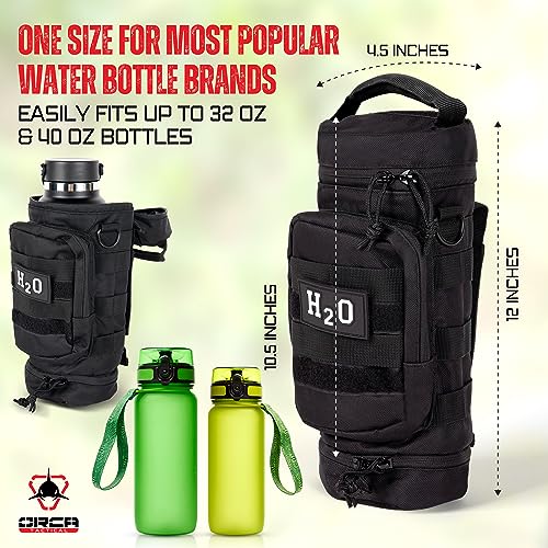 Orca Tactical Molle Water Bottle Pouch Molle Water Bottle Holder with Strap Water Bottle Carrier with Multiple Storage Options (Black) - Thumbnail 3
