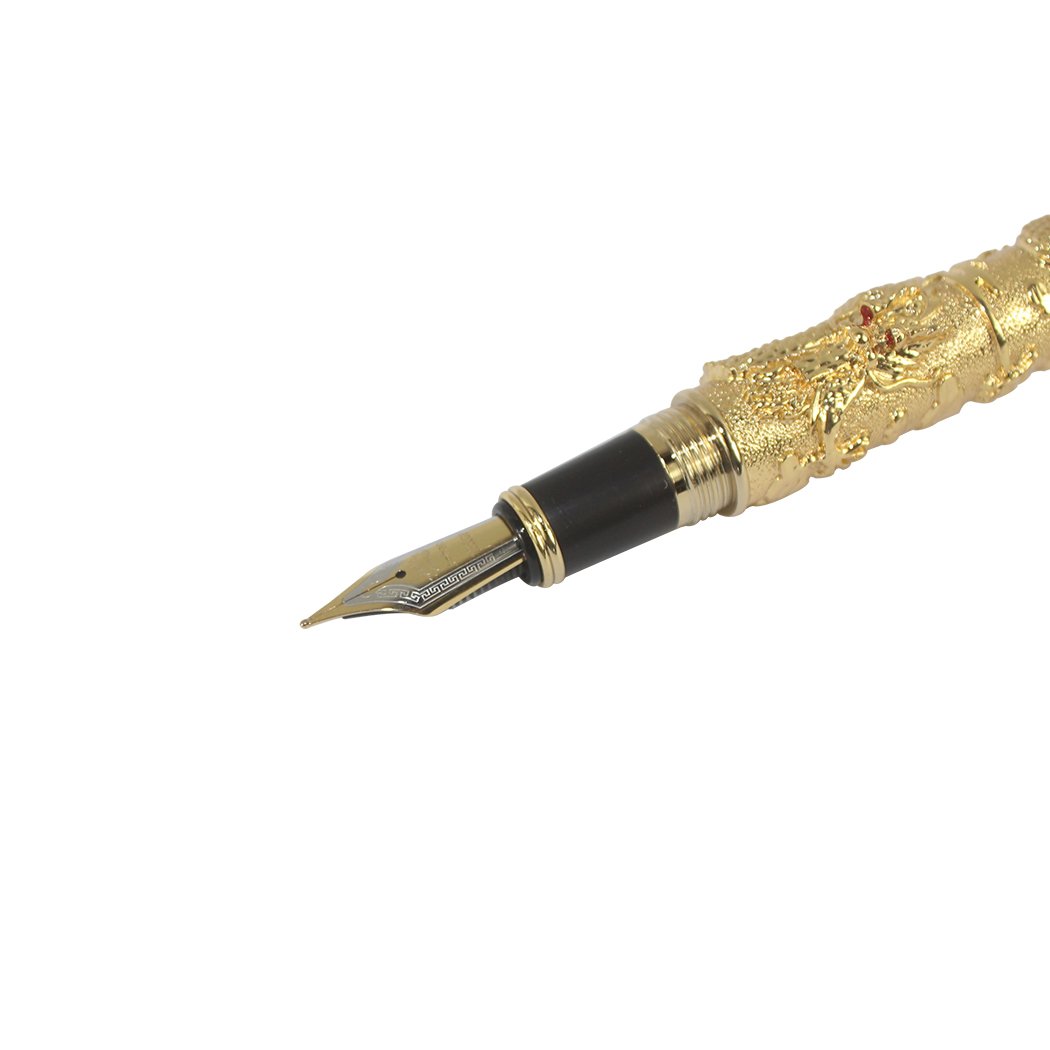 Jinhao - Pluma estilográfica clásica de dragones chinos jugando con la perla tallada 3D, estilo dorado de lujo, dorado 4