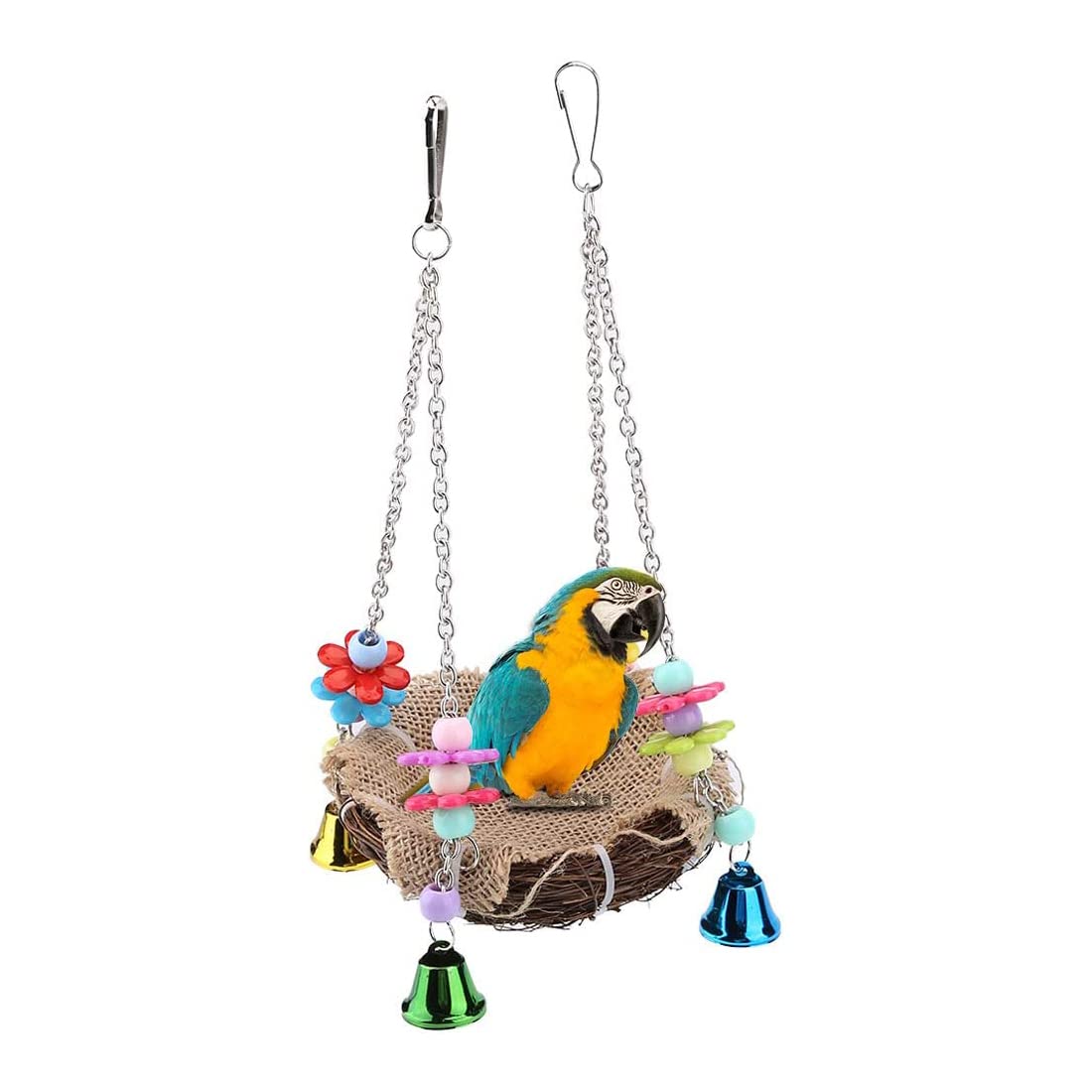 Excefore Hanging Bird Nest, Bird Swing Toys with Bells, Natural Rattan Winter Warm Nest, Bird Cage Hammock for Cockatoo Macaw Grey Budgie Parakeet Cockatiel Lovebird Finch