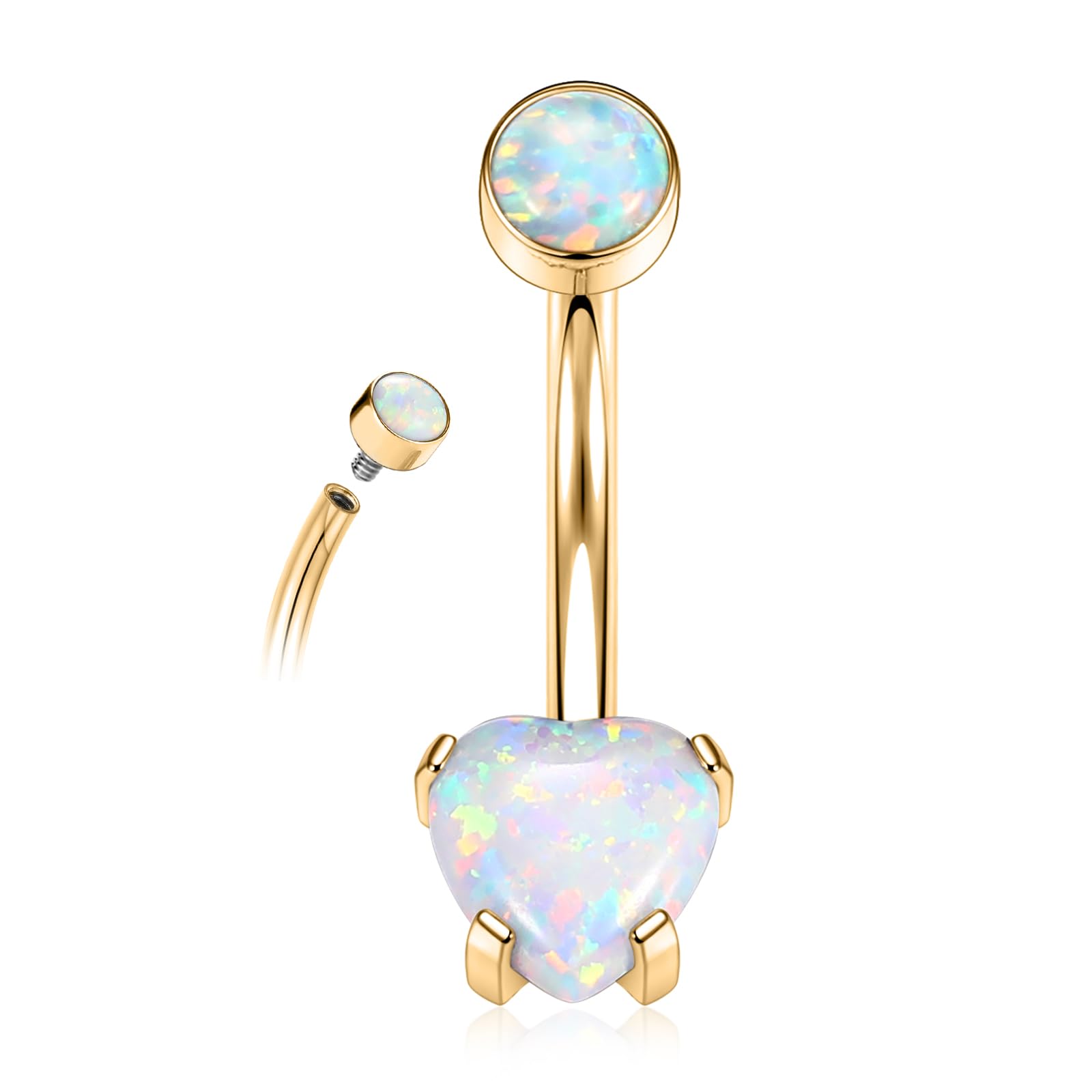 PEAKLINK Opal Belly Button Ring 10mm 14G Belly Jewelry Titanium Navel Ring Internally Threaded Belly Barbell Navel Jewelry Navel Belly Piercing