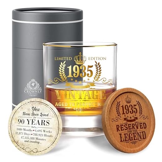 CROWNLY CRYSTAL® 1935 Regalos 90 Cumpleaños Copas Whisky Regalos Originales Para Hombre Regalos Personalizados Decoracion 90 Cumpleaños Regalos Para Hombre Regalos Para Hombres regalos para abuelos