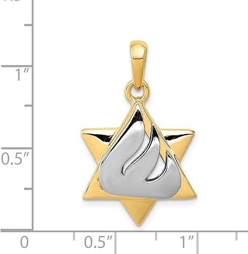 Vista 4 de Colgante judío de la suerte con estrella de David en dos tonos de oro amarillo y blanco sólido de 14 quilates, 1.181 in x 0.709 in, Metal
