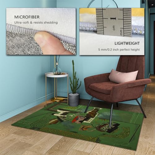 Tapis lavable en machine style Picasso abstrait vert 90x120cm