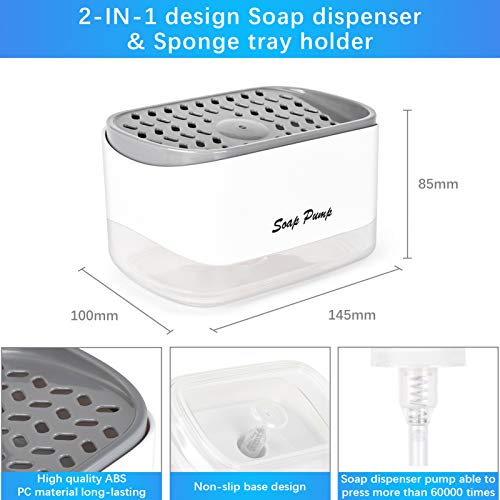 Dish Soap Dispenser With Sponge Holder, Newest 2-In-1 Countertop Dishwashing Soap Pump Dispenser For Kitchen Sink - 12.5 Ounces #TOP1