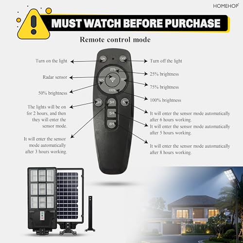 Image of Homehop Solar Light Outdoor Home Garden 220W Automatic LED Street Wall Lamp | Solar Street Light Outdoor Waterproof Wireless Motion Sensor Security for Road, Pathway with Pole (Cool White,15000mAh, ABS)
