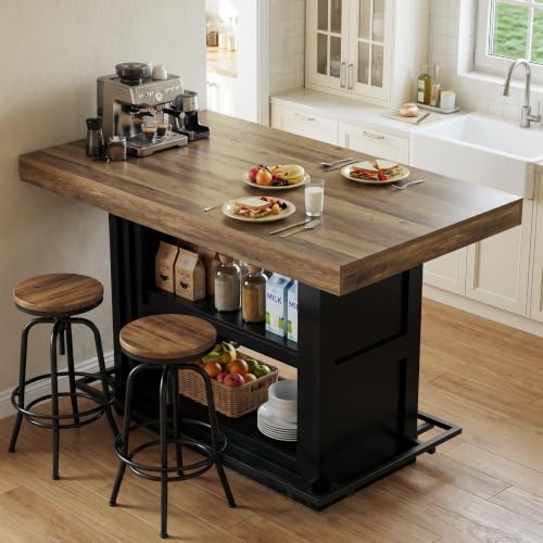 LITTLE TREE Kitchen Island with Storage, 55" Wood Island Table for Kitchen by LITTLE TREE - Used condition - Image 3