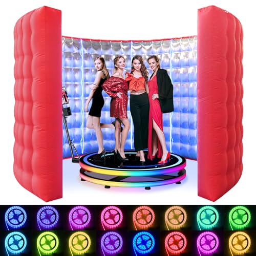 Photo Booth Inflatable Silver Reflective with LED 360 Photo Booth Inflatable Enclosure Suitable for Birthday Parties/Weddings/Mall Advertisements/Photography Props Etc?13.12FT?
