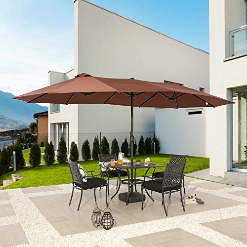 Image of LOKATSE HOME 15 Ft Double Sided Patio Umbrella with Crank Handle and Water Fillable Base Stand Twin Head Sun Shade for Outdoor Garden Balcony Market Poolside