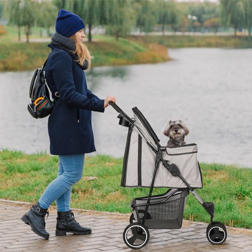 Wedyvko Hundebuggy 15 Kg für Kleine Hunde, Ultra Leicht - nur 5,4 kg, Klein Zusammenklappbar mit Zubehör, Eva-Schaum-Räder, Getränkehalter
