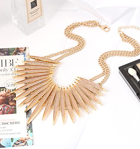 Moloch Sparkling Druzy Leaf Choker Necklace Fashion Gold-Tone Collar Necklace Bib Statement Chunky Tribal Necklace Woman Jewelry (Gold) #TOP4