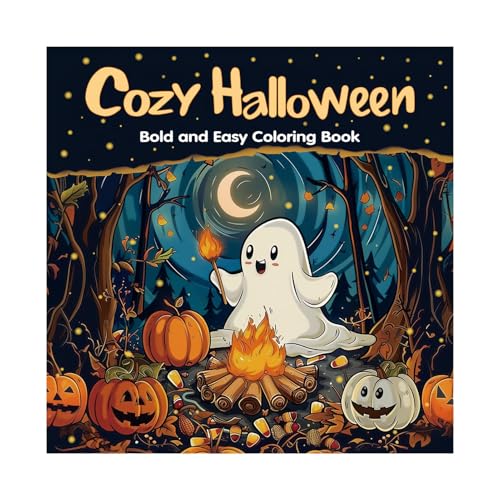 Bkljkf Libro para colorear de Halloween, 24 páginas de arte para relajarse, libro para colorear con líneas gordas y motivos simples, para jóvenes, mujeres, principiantes, escuela, viajes, hogar