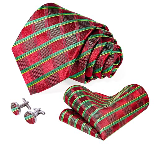 Image of 5PCS Mens Premium Silk Tie, Pocket Square, Cufflinks, Drilled Tie Ring and Lapel Pin Set for Wedding Groom Party