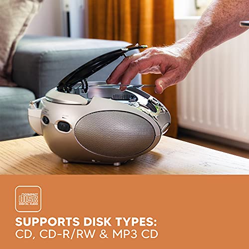 Lenco SCD24 - CD-Player für Kinder - CD-Radio - Stereoanlage - Boombox - UKW Radiotuner - Titel Speicher - 2 x 1,5 W RMS-Leistung - Netz- und Batteriebetrieb - Silber