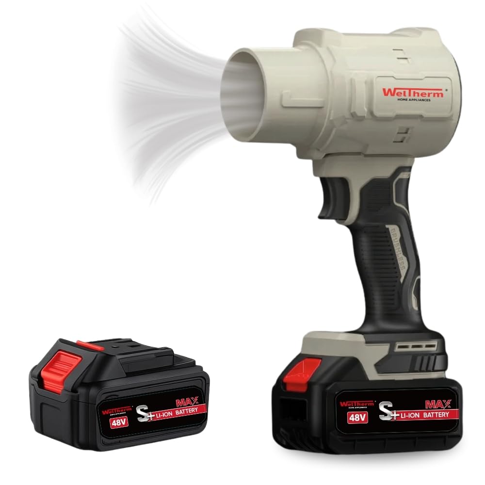 WelTherm Handheld Electric Portable Air Blower, |Turbo Dust Cleaner for Homes and Roads| 48V | High Powerful Air Blow Machine| Leaf Blower|Multipurpose for Road Cleaning,Garden,Car X-92 Double Battery