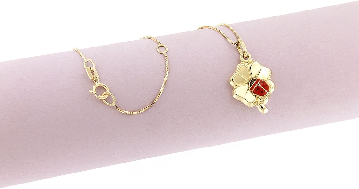Lucchetta - Gold Shamrock, Four Leaf Clover Pendant Necklace, Good Luck Gifts, Ladybug, 16+2 Inch, 14k Solid Gold Necklaces for Women Teen Girls, Italian Excellence Fine Jewelry, XD7024-VE45: Clothing, Shoes & Jewelry