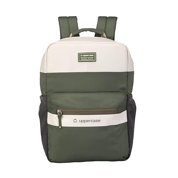 uppercase Medium 17L Vegan Leather Laptop Backpack 2300EBP1 3x more water repellent sustainable bags with rain proof zippers for Men, Women, Boys and Girls, 750 Days warranty (Green)