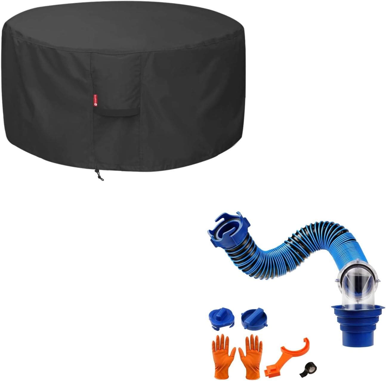 SheeChung 3FT RV Sewer Hose, Short Camper Sewer Hose for RV Dumping, Heavy-Duty Waste Hose and Fire Pit Cover for Solo Stove Bonfire | Ranger Surround (Round 44”D x 24”H)-Fits 38-44 inch Firepit/Bowl