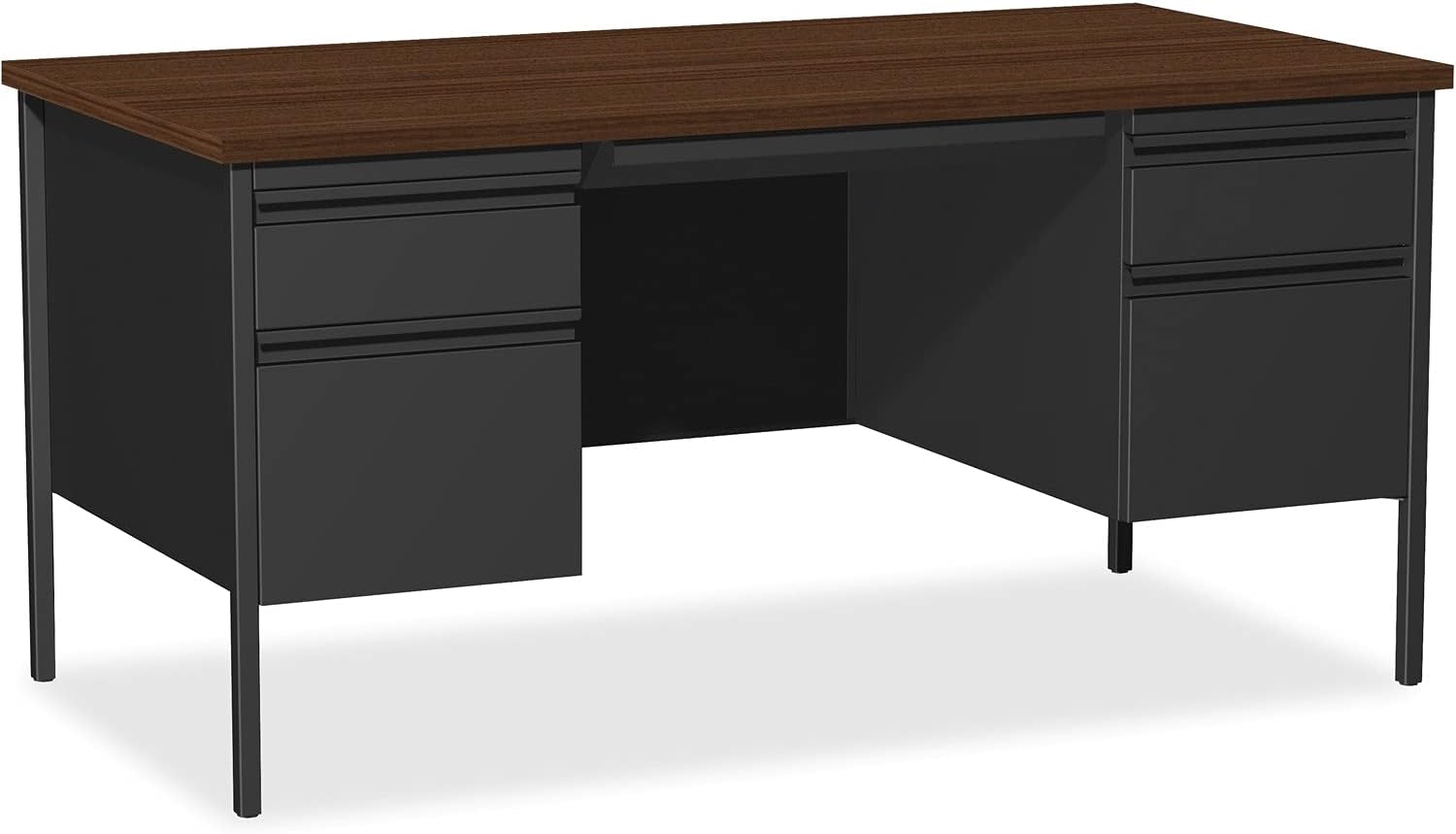 Fortress Series Double Pedestal Desk, 60" x 30" x 29.5", Black Steel Frame with Walnut Top