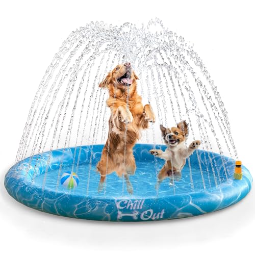 ALL FOR PAWS Hundespielmatte mit Sprinkler, 130CM– Sprinklermatte & Kühlende Wassermatte für Hunde, Outdoor-Spielzeug mit Wassersprinkler, Rutschfester Hunde-Pool für Sommer, Spaß & Abkühlung