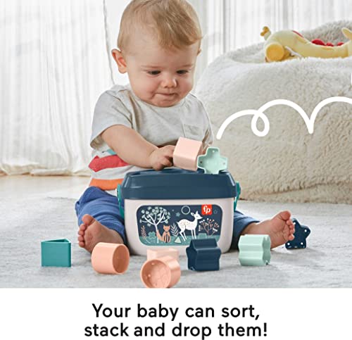 Image of Fisher-Price Portable Baby High Chair and Toddler Booster Seat with Tray, Space Saver Simple Clean, Moonlight Forest [Amazon Exclusive] + Fisher-Price Baby's First Blocks Navy Fawn [Amazon Exclusive]