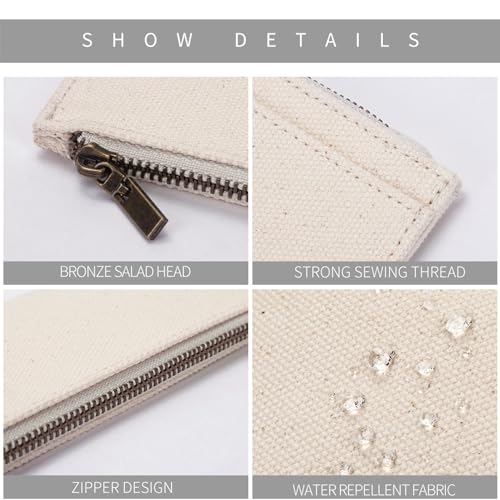 Image of Canvas Pencil Case Cartuchera Para Ninas Storage Cosmetic Bag Zipper (Beige, Canvas)