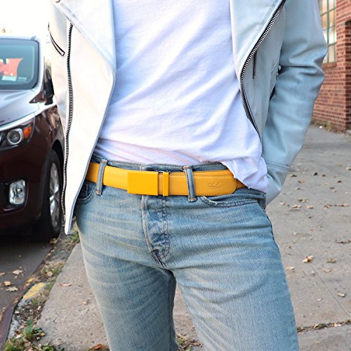 Falari Men's Genuine Leather Ratchet Dress Belt Automatic Sliding Buckle 8168-Yel-Xl44 #TOP2